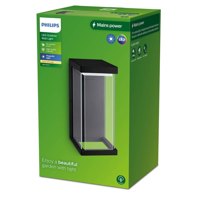 Philips Buitenwandlamp Kyrie - Zwart - Warm Wit - 12w