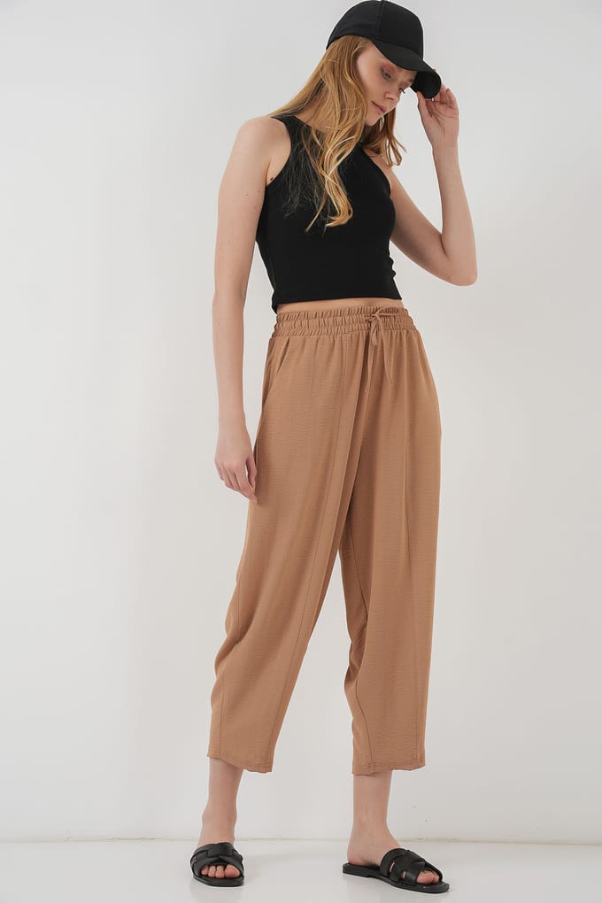 Gestructureerde Salwar Broek met Touwtjes Taille