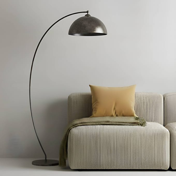 Lindby booglamp Jonera, grijs, metaal, E27, 185 cm hoog
