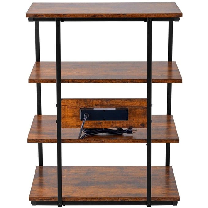 Meuble TV AV 4 niveaux avec multiprises Coin TV en bois avec LED