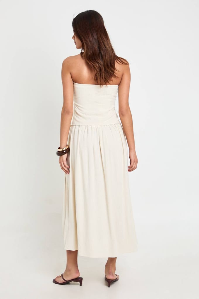 boohoo Dames Premium Linnen Bandeau Midaxi Jurk | Neutral | Maat: 40