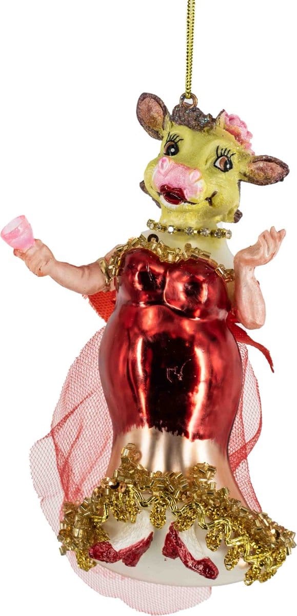HomeBound Kerstbal Koe - glas - 5,9x4,5x13,4cm