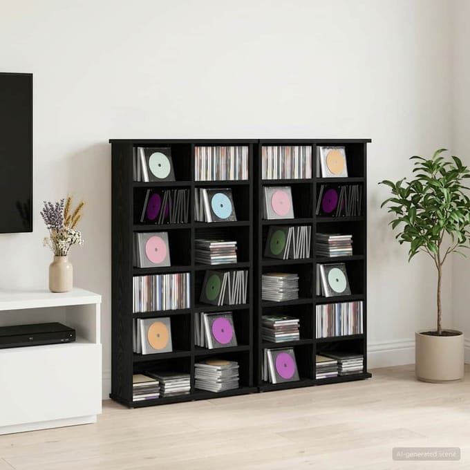 vidaXL - CD - Kast - 2 - st - Zwart - eiken - 60 - x - 17 - x - 92 - cm - Bewerkt - hout