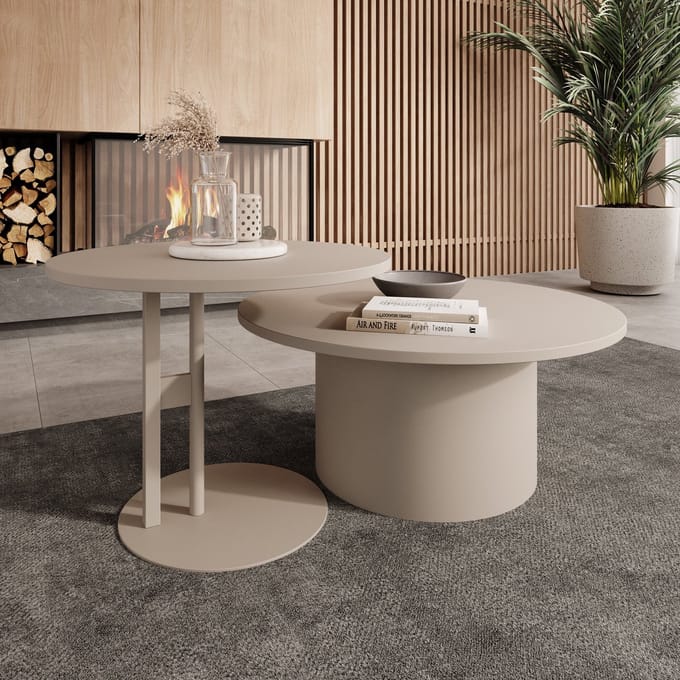Meubella - Mastro - Salontafel set van 2 - Beige - 58-75 cm