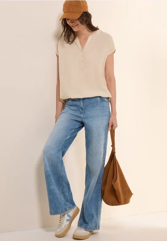 Blouse met korte mouwen in effen kleur