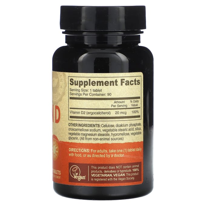 Deva, vegan vitamine D, D2, 20mcg (800IE), 90 tabletten