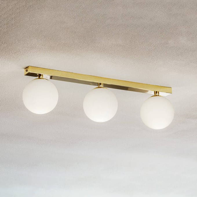 Argon Plafondlamp Fatis opaalglas/messing 3-lamps lang