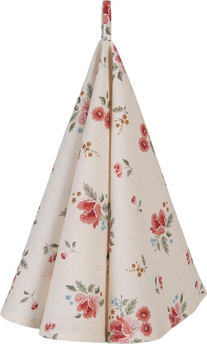 Clayre & Eef Theedoek Ø 80 cm Beige Katoen Rozen