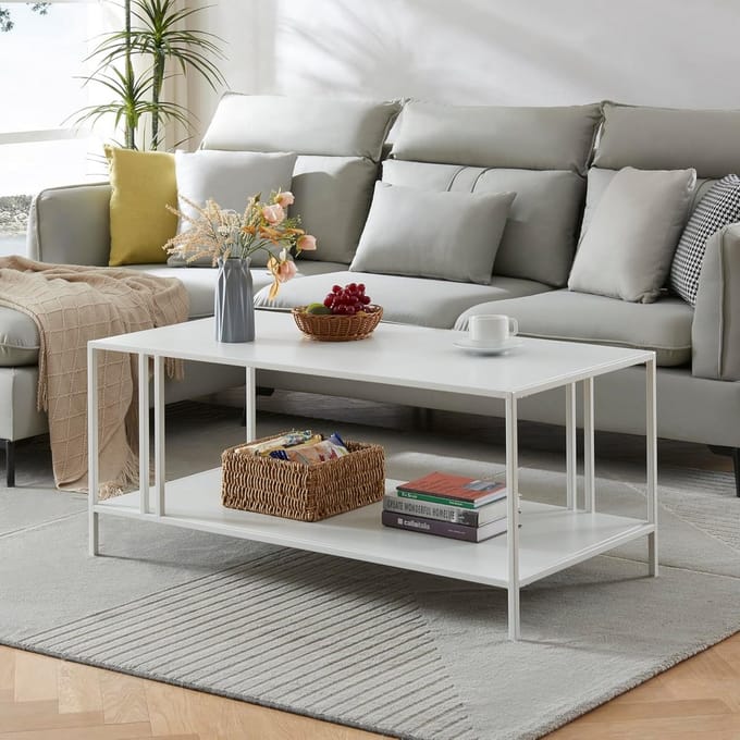 Moderne Salontafel met Plank en Metalen Frame 47x110x55 cm Wit