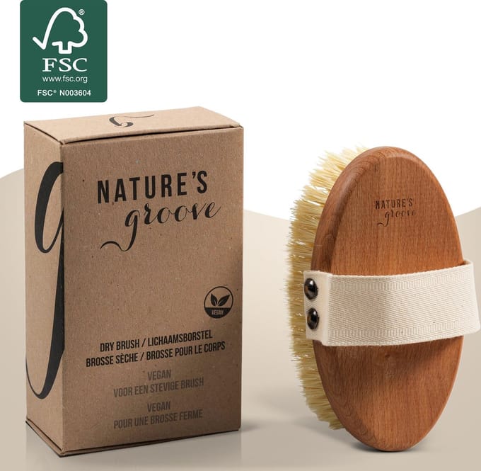 Nature's Groove® Dry Brushing Huidborstel - Vegan Lichaamsborstel - Badborstel & Doucheborstel - Droogborstel - Tampico Vezel - FSC Beukenhout