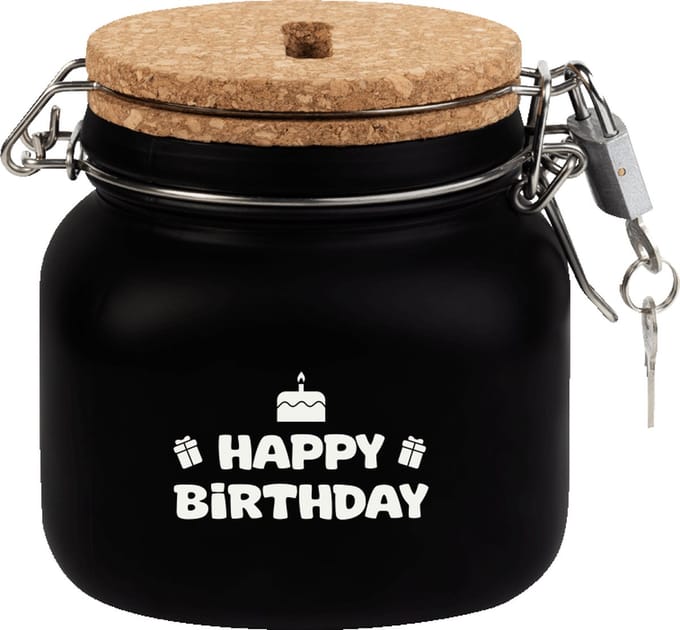 Spaarpot - Happy birthday - Glas - 10,5x11x12,5cm