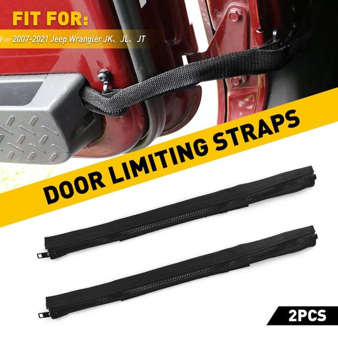 Sangles de limitation de porte pour Jeep Wrangler JK JKU, sangle de porte avec fermeture éclair, noire, 2 pièces yellow
