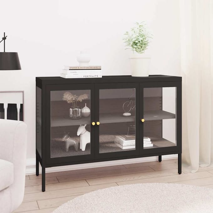 vidaXL - Dressoir - 105x35x70 - cm - staal - en - glas - zwart