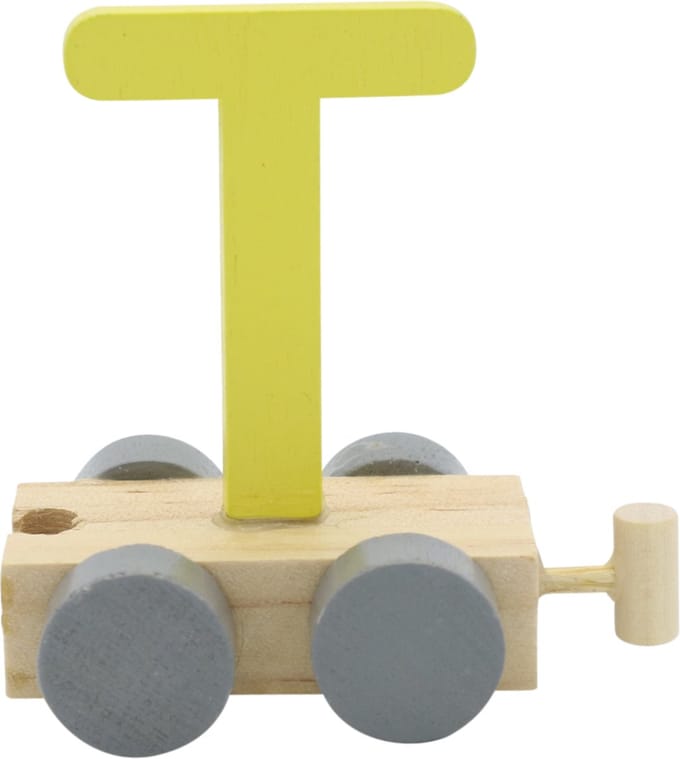 Lettertrein T geel | * totale trein pas vanaf 3, diverse, wagonnetjes bestellen aub