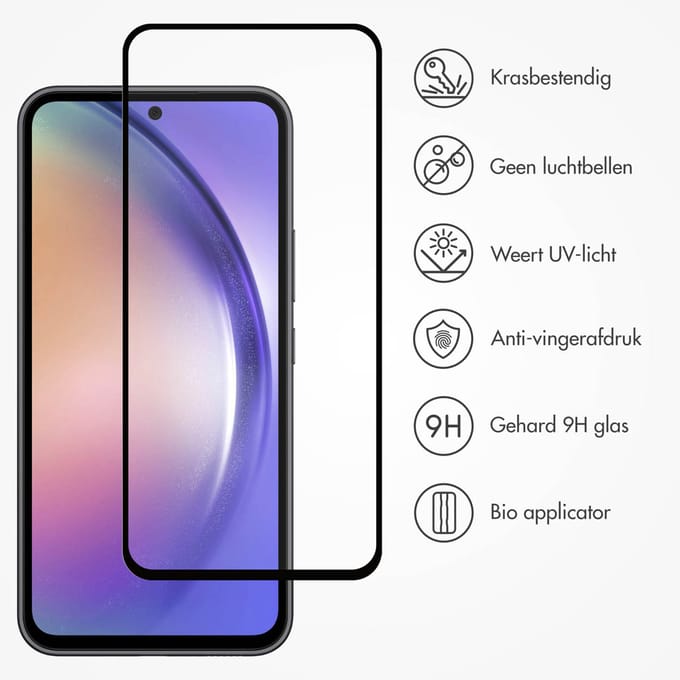 Accezz Screen Protector - Geschikt voor Samsung Galaxy A54 (5G) / S23 FE - Gehard Glas Full Cover Screenprotector met Bio Applicator