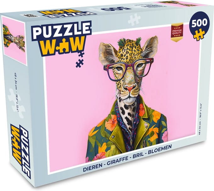 Puzzel Dieren - Giraffe - Bril - Bloemen - Legpuzzel - Puzzel 500 stukjes