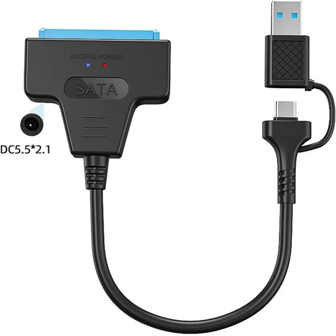 SATA naar USB 3.0/Type-C Adapter Sata Kabel 2,5/3,5 Inch SSD HDD SATA III Harde Schijf met 12V/2A Voedingsadapter gray