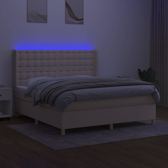 vidaXL - Boxspring - met - matras - en - LED - stof - crèmekleurig - 160x200 - cm