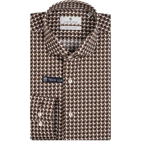 Thomas Maine Overhemd Roma Modern Kent Vintage 3D Pattern Dark Olive / male