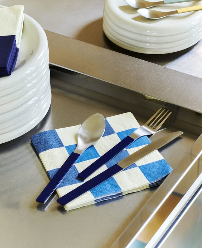 HAY Patroonverpakking van 20 servetten - off-white and blues M check - Lunch