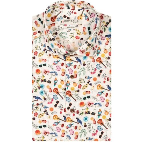 Giordano Overhemd Lago Tropical Fantasy Bright White-Multi / male