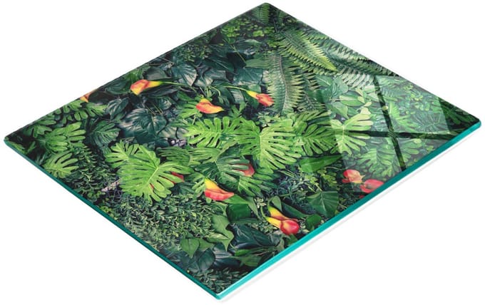 Glazen serveerplank met exotische jungle-afbeeldingen 60x52 cm