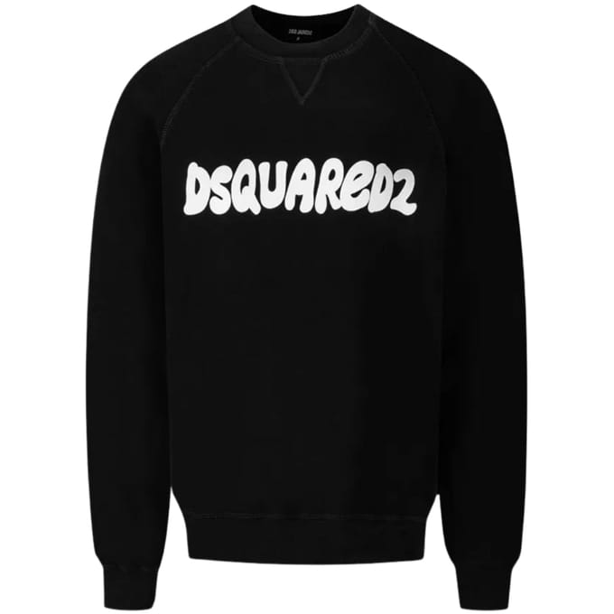 Dsquared2 Cool Fit Sketch Logo Zwarte Trui Met Ronde Hals