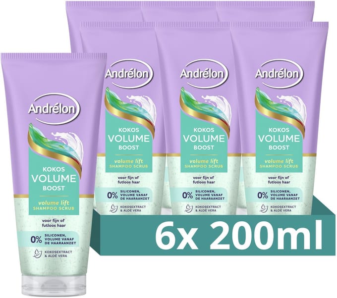 Andrélon - Shampoo Scrub - Kokos Volume Boost - 6 x 200 ml