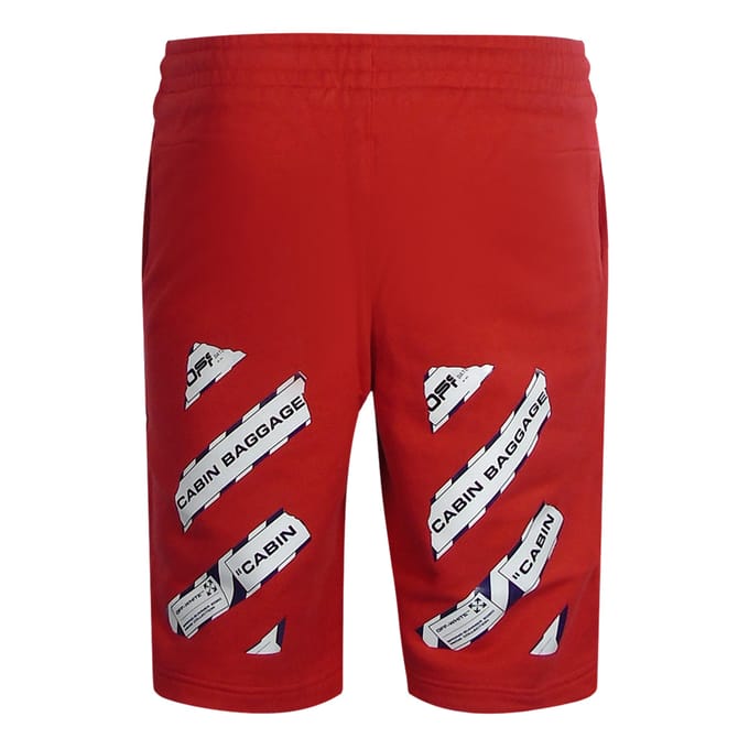 Gebroken witte rode sweatshort met luchthaventape-ontwerp