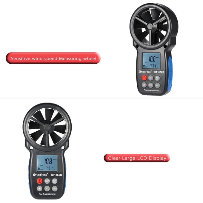 HP-866B LCD Digitale Anemometer Windsnelheid Luchttemperatuur Tester Nieuw HoldPeak HP-866B zwart