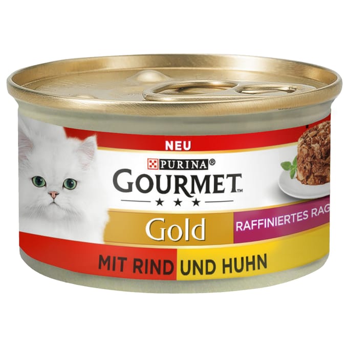 12x85g Gold Hartig Torentje Rund en Kip Duo Gourmet Kattenvoer
