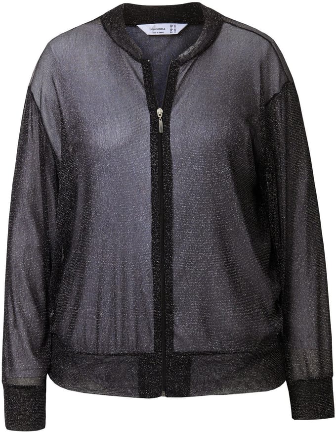 MIAMODA - Dames - Blouson mesh met glitters lange mouw - Zwart - Maat 54