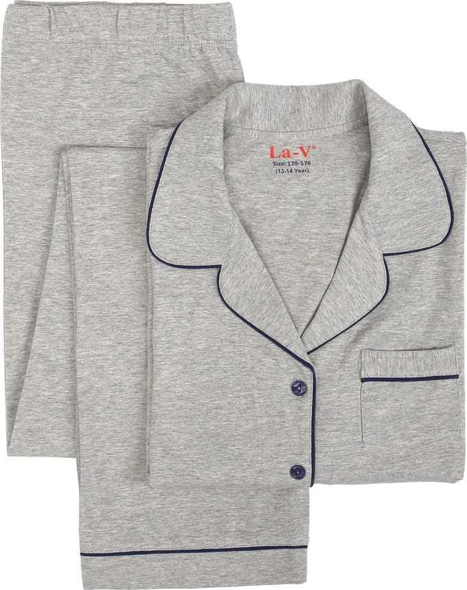 La-V pyjama sets voor Meisjes  met klassieke kraag  Grijs  128-134