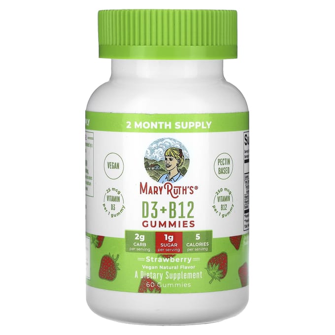 MaryRuth's, Gommes de vitamine D3 + B12, fraise, 60 gommes