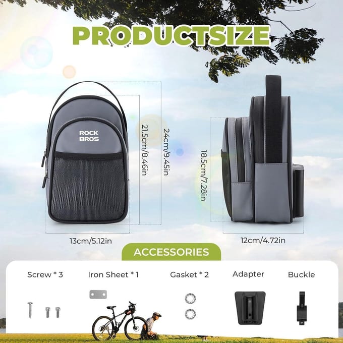 Handlebar Bag Removable Foldable Bicycle - Handbag with Adapter for Bike/Scooter - 1.8 L