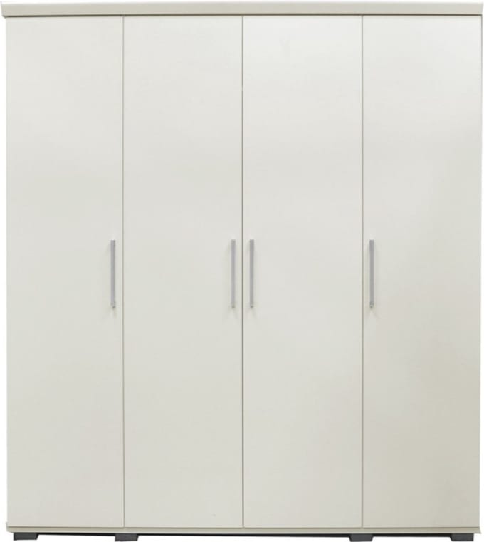 Interiax Kledingkast 'Mila' – 4 Deuren, 1 Hanger & 6 Legplanken | Wit | 183x160x52cm