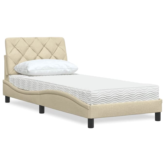 vidaXL - Bed - met - matras - stof - crèmekleurig - 80x200 - cm