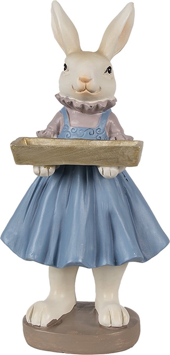 Clayre & Eef Beeld Konijn 10x8x20 cm Beige Blauw Polyresin