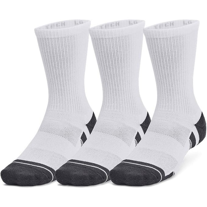 Under Armour UA Performance Tech 3pk Crew-WHT Unisex Sportsokken - Wit - Jet Grijs