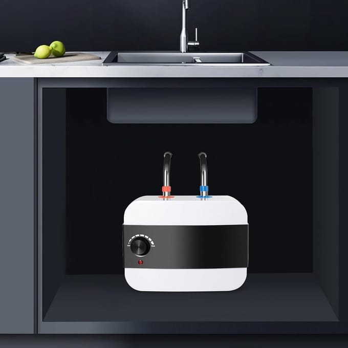 Ondertafelboiler - Warmwaterboiler - Direct warm water - Compact en efficiënt - 325 x 23 x 27 cm - Wit zwart