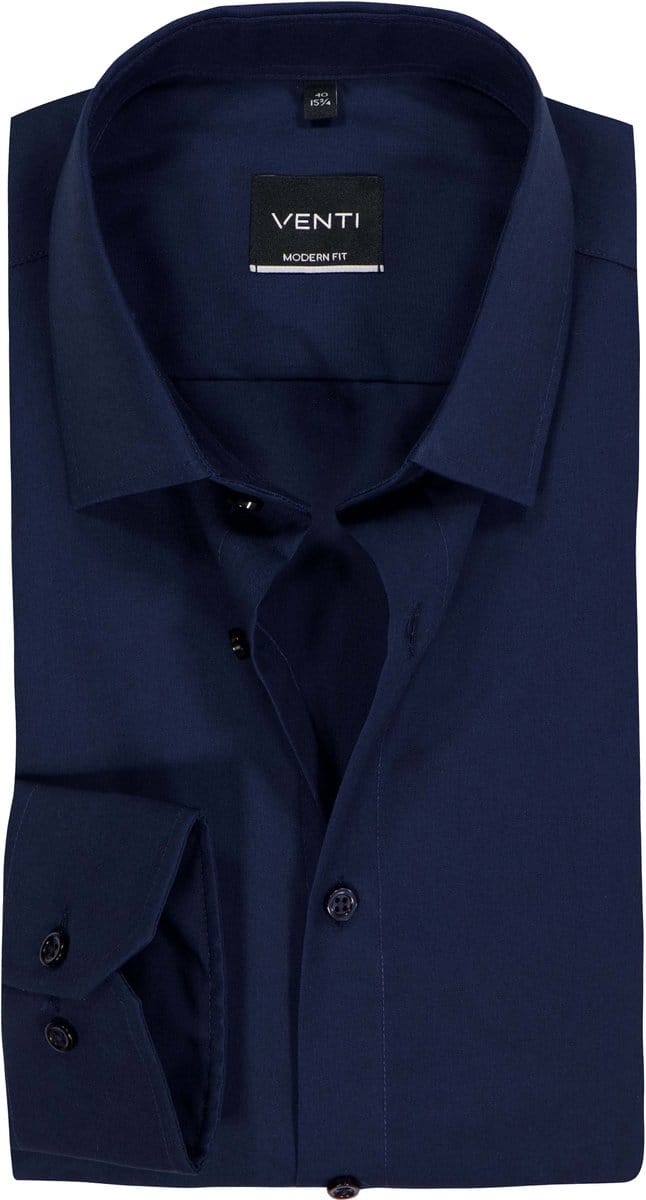 Venti - Heren Overhemd - Poplin - Strijkvrij - Regular fit - Navy