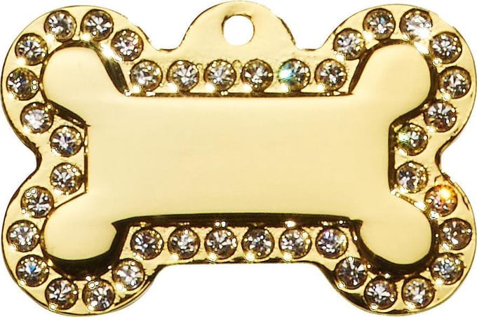 Hondenpenning met glittersteentjes goudkleurig