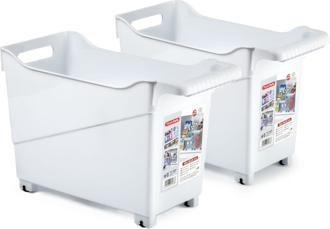Plasticforte opberg Trolley Container - 2x - wit - L38 x B18 x H26 cm - kunststof