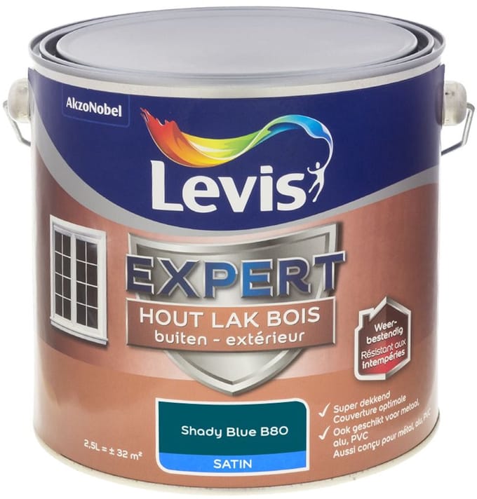 Levis - Expert Hout Lak Buiten Satin Mix - Shady Blue B80 - Mengverf - 2,5 L