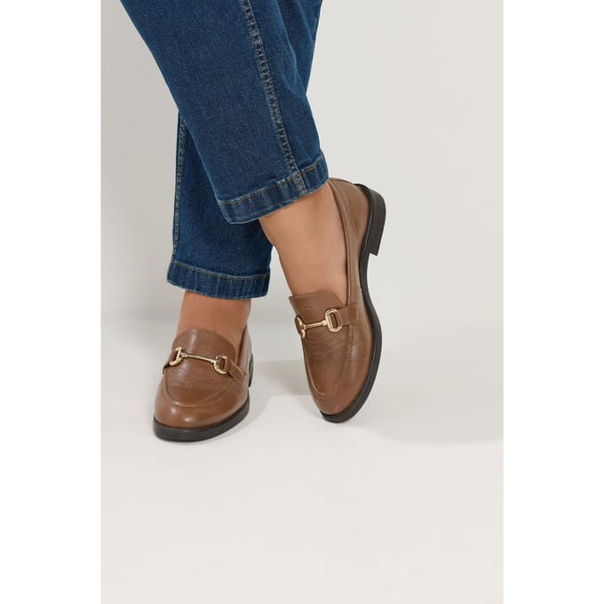 Yours Bruine Metalen Trimloafers In Brede Epasvormsize 38EEE