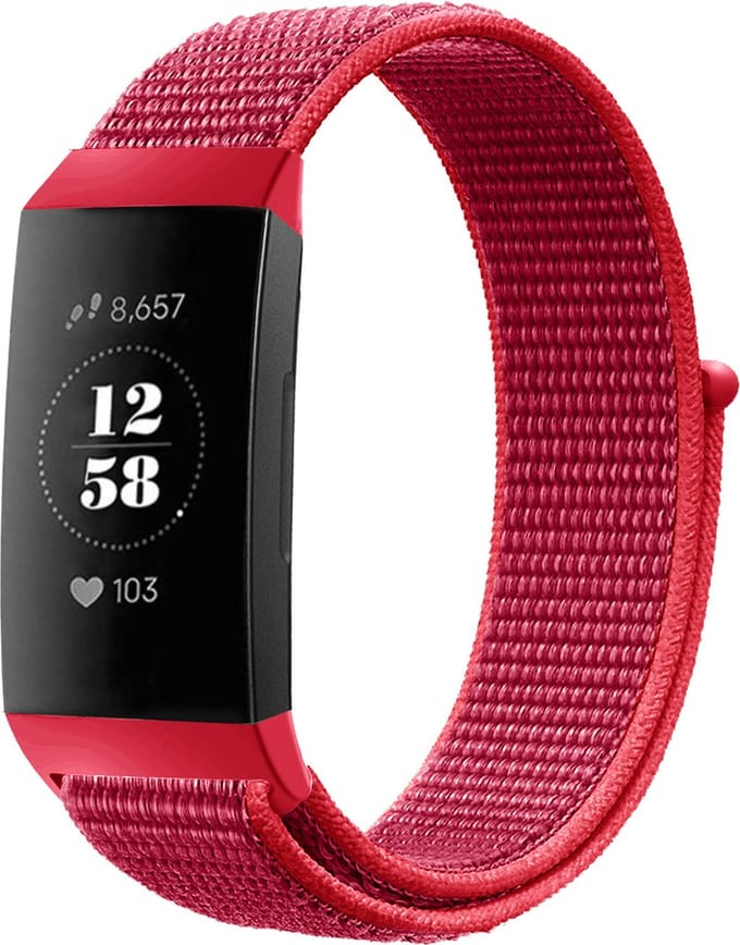 Strap-it Nylon bandje - geschikt voor Fitbit Charge 3 / Fitbit Charge 4 - rood