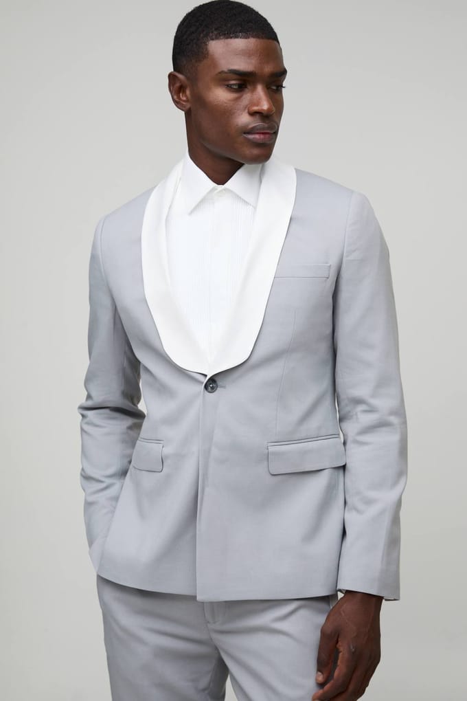 Slim Fit Contrast Collar Blazer | Grey | Size 52