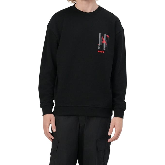 Hugo Heren Drop Shoulder Regular Sweatshirt met grafische print (Zwart)