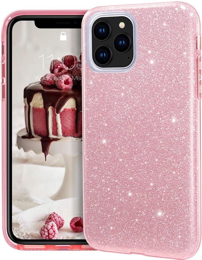 HB Hoesje Geschikt voor Apple iPhone 12 & Apple iPhone 12 Pro Roze - Glitter Back Cover