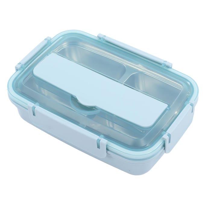 Boîte à Lunch 4 Compartiments Acier Inoxydable 304 Vaisselle Récipients à Lunch Portables pour École Bureau bleu